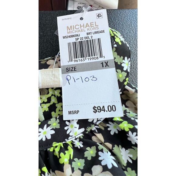 Michael Michael Kors Womens Handkerchief Hem Top Bright Limeade Sz 1X NWT P1-103 - Picture 5 of 13